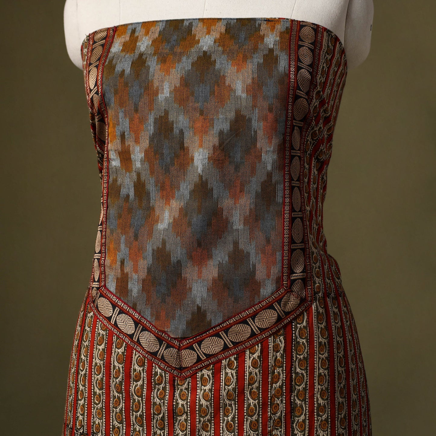 Red Bagru Print Cotton Unstitched Kurta Material