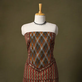 Red Bagru Print Cotton Unstitched Kurta Material