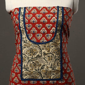 Red - bagru cotton unstitched kurta material with patchwork