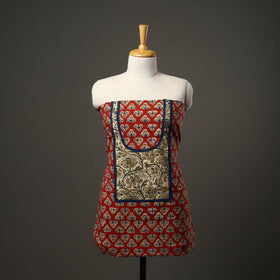 Red - bagru cotton unstitched kurta material with patchwork