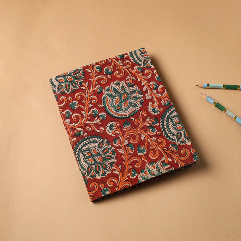 Red Bagru Fabric Cover Handmade Paper Notebook