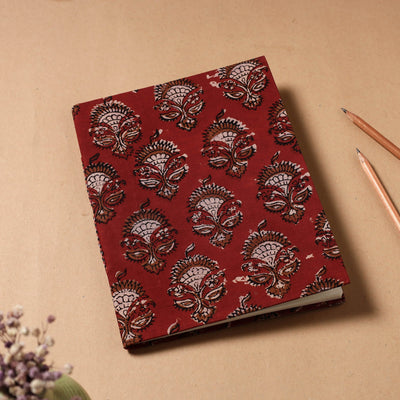 Red Bagru Fabric Cover Handmade Paper Notebook (9 x 7 in)