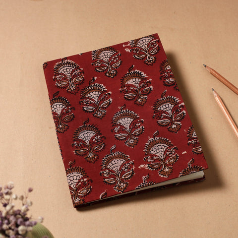 Red Bagru Fabric Cover Handmade Paper Notebook (9 x 7 in)