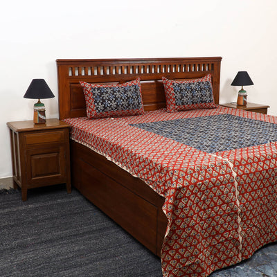 Buy Bagru Print with Kalamkari Patch Cotton Bedsheet Set
