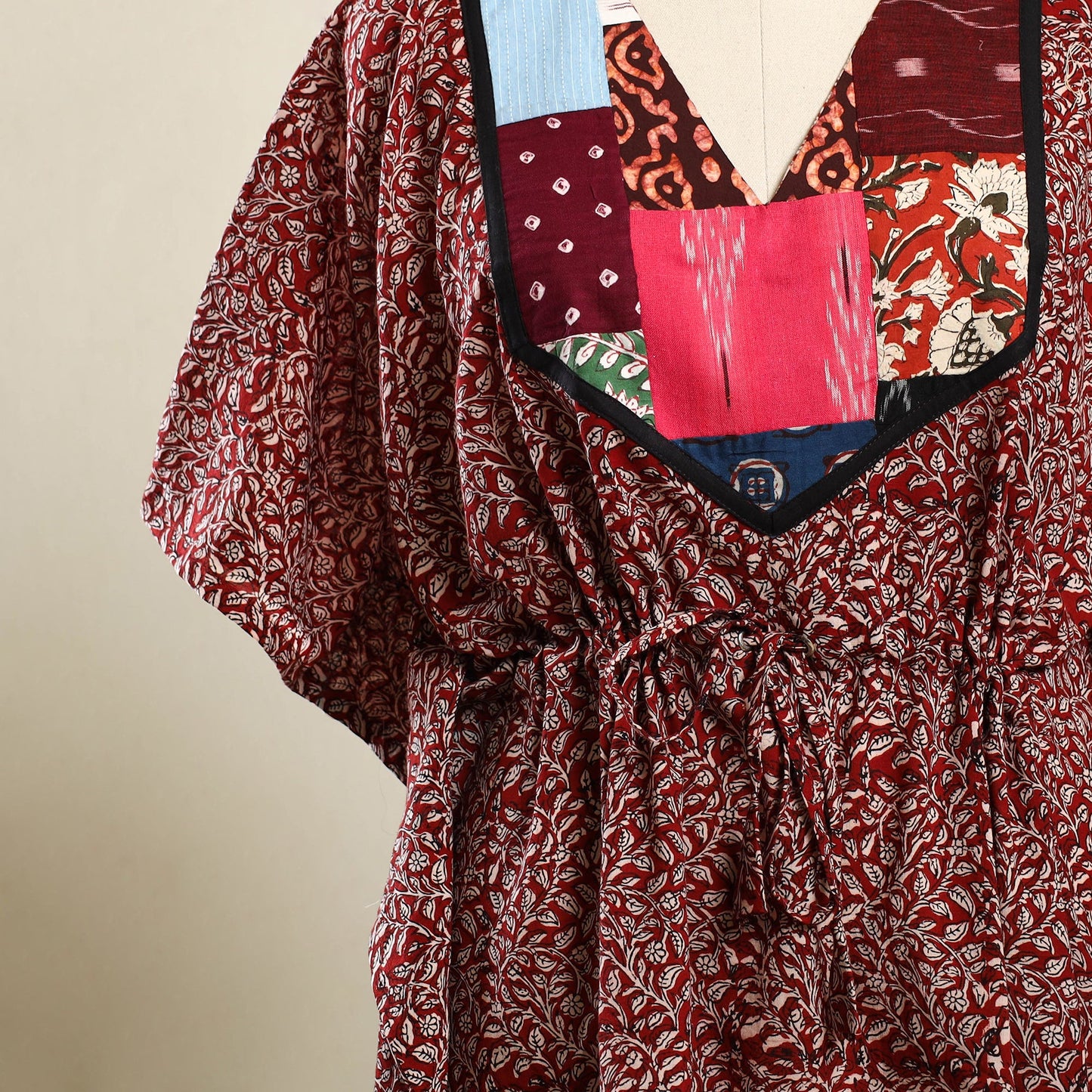 Red - bagh patchwork cotton kaftan (short) 38 - handcrafted