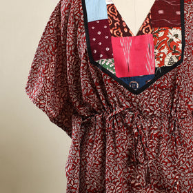 Red - bagh patchwork cotton kaftan (short) 38 - handcrafted