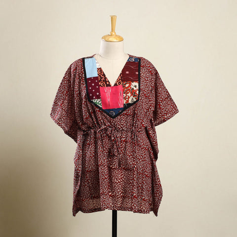 Red - bagh patchwork cotton kaftan (short) 38 - handcrafted