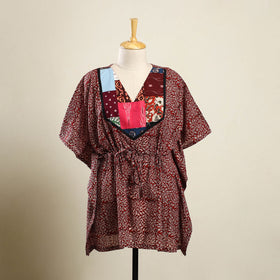 Red - bagh patchwork cotton kaftan (short) 38 - handcrafted