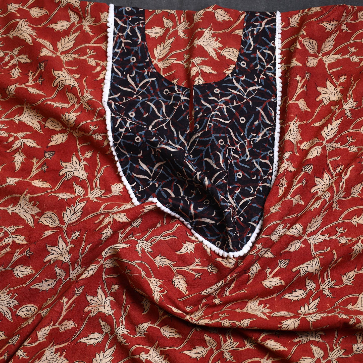 Buy Red Bagru Print Patchwork Cotton Kurta Material