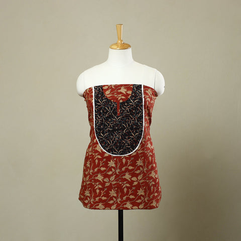 Buy Red Bagru Print Patchwork Cotton Kurta Material