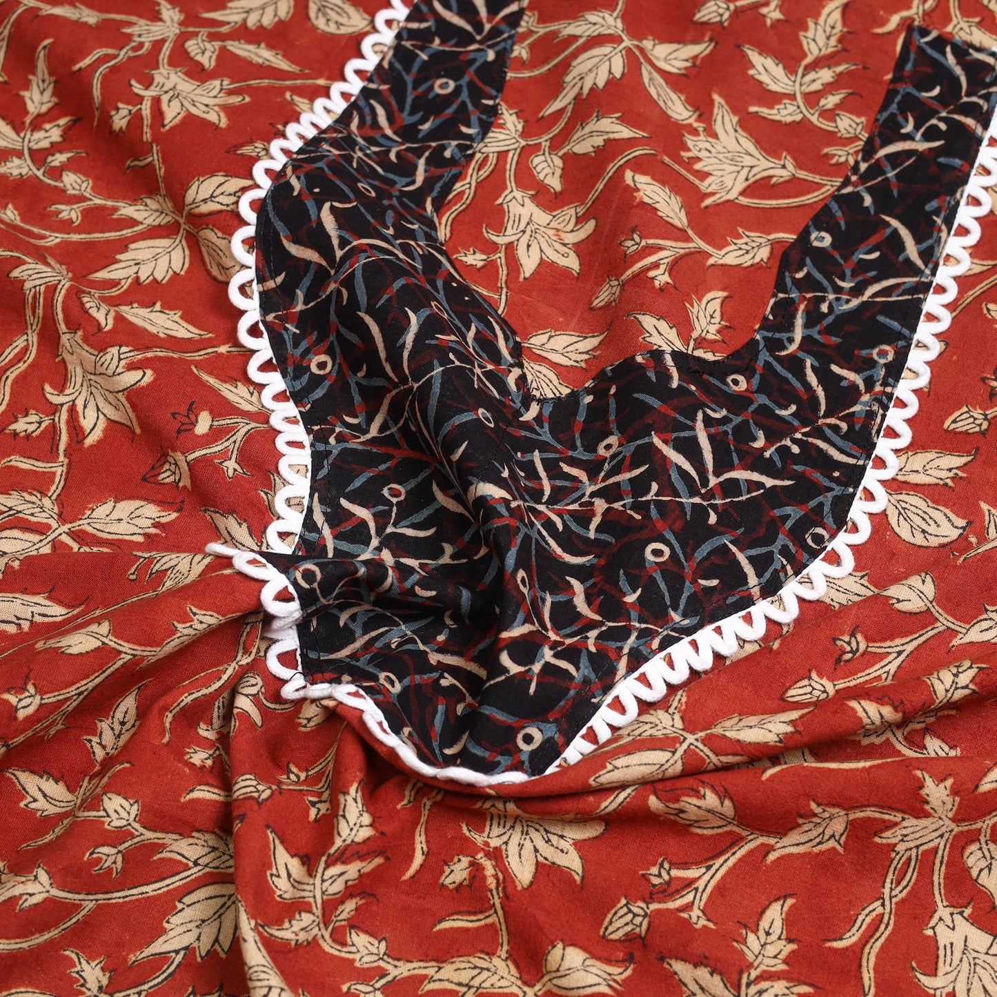 Buy Red Bagru Print Patchwork Cotton Kurta Material