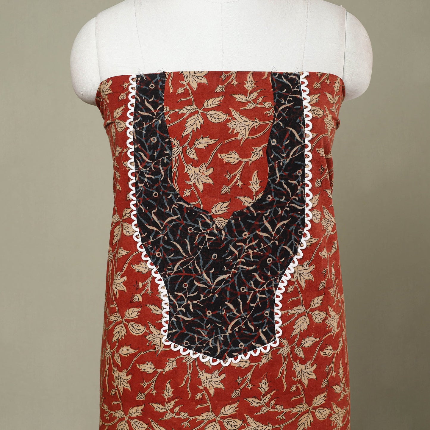 Buy Red Bagru Print Patchwork Cotton Kurta Material