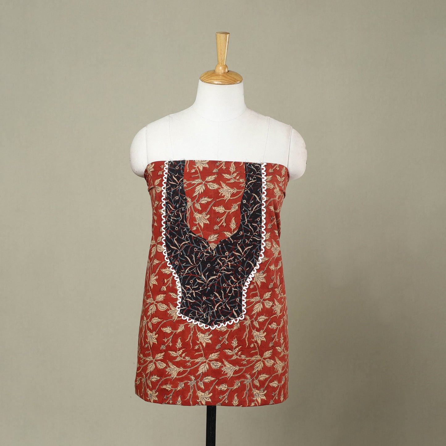 Buy Red Bagru Print Patchwork Cotton Kurta Material