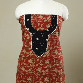 Buy Red Bagru Print Patchwork Cotton Kurta Material