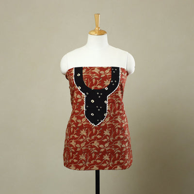 Buy Red Bagru Print Patchwork Cotton Kurta Material