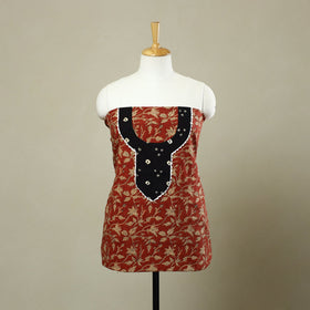 Buy Red Bagru Print Patchwork Cotton Kurta Material