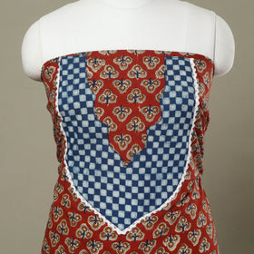 Buy Red Bagru Print Patchwork Cotton Kurta Material