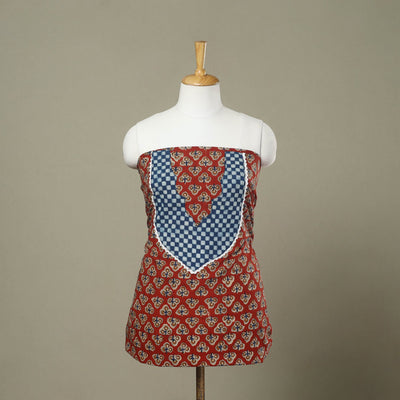 Buy Red Bagru Print Patchwork Cotton Kurta Material