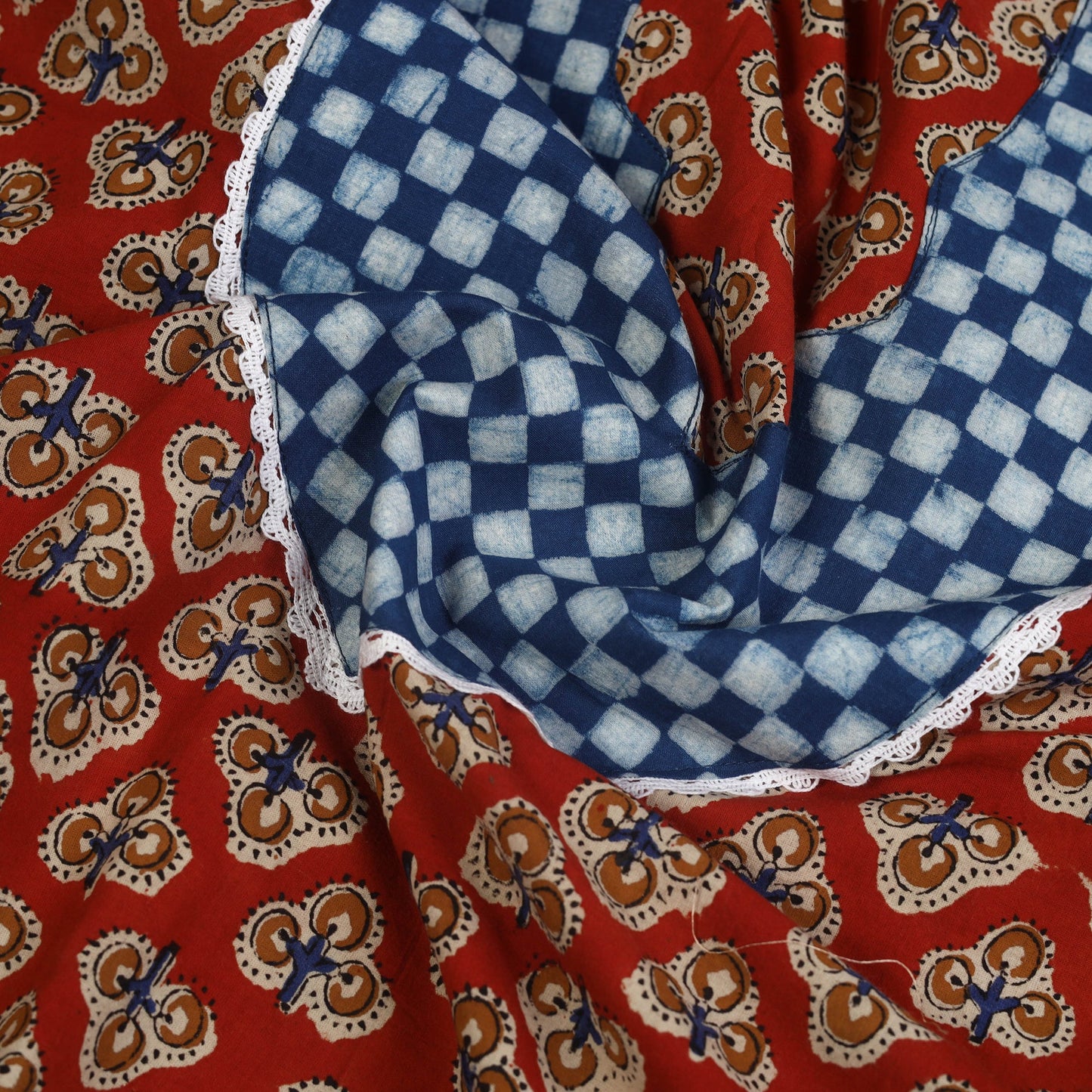 Buy Red Bagru Print Patchwork Cotton Kurta Material