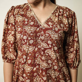 Red - bagru printed cotton flared dress 02 - handcrafted