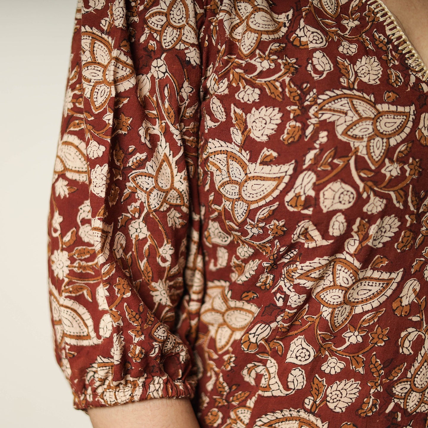 Red - bagru printed cotton flared dress 02 - handcrafted