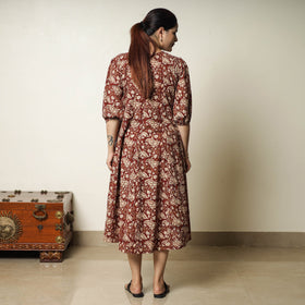 Red - bagru printed cotton flared dress 02 - handcrafted