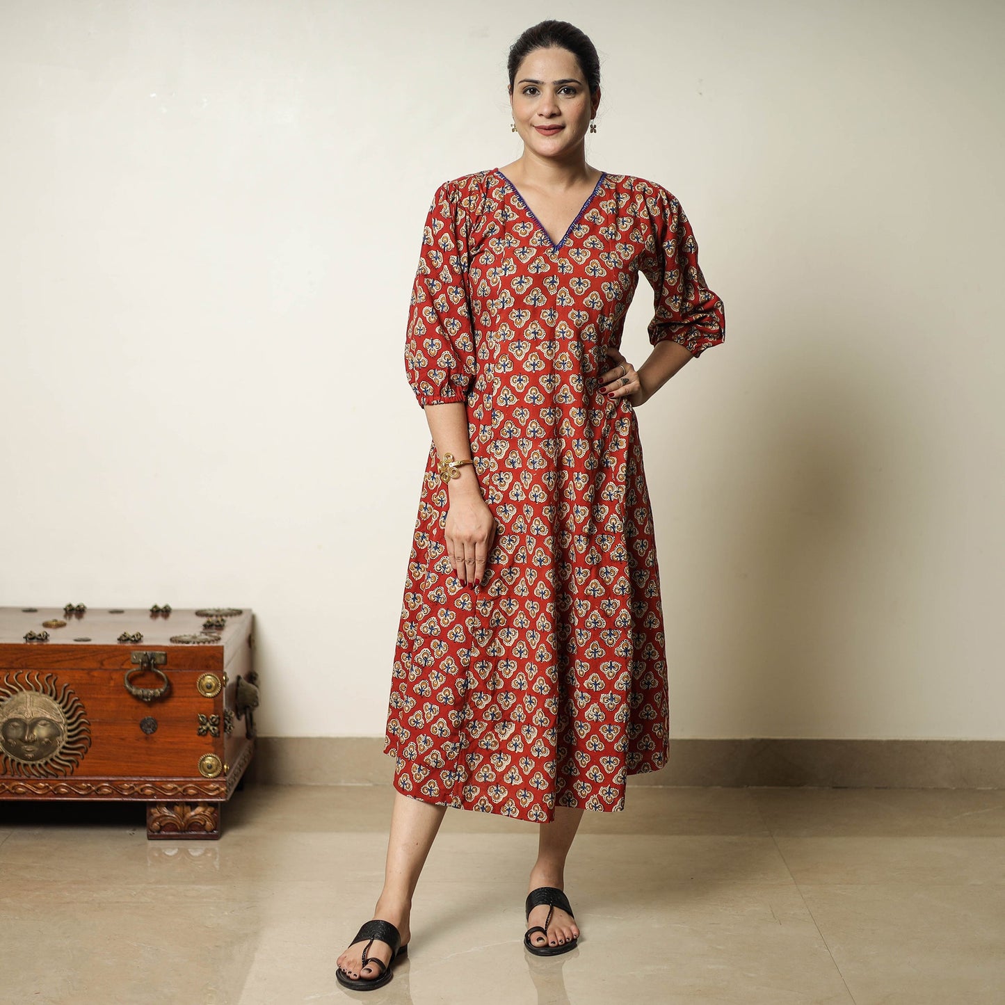  Bagru Block Printed Cotton Flared Dress 04 Online at iTokri.com