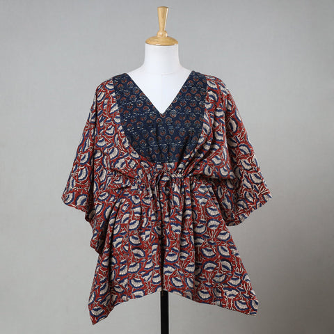 Buy Red Bagru Block Printed Cotton Kaftan with Tie-Up Waist