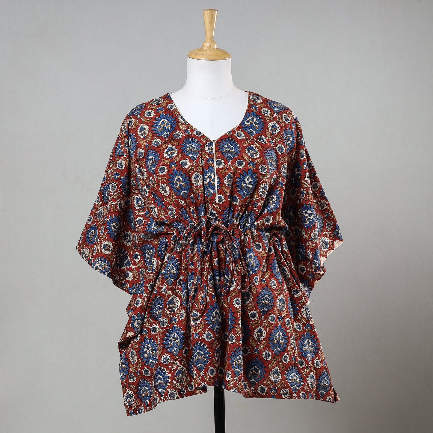  Bagru Block Printed Cotton Kaftan with Tie-Up Waist (Short) 
