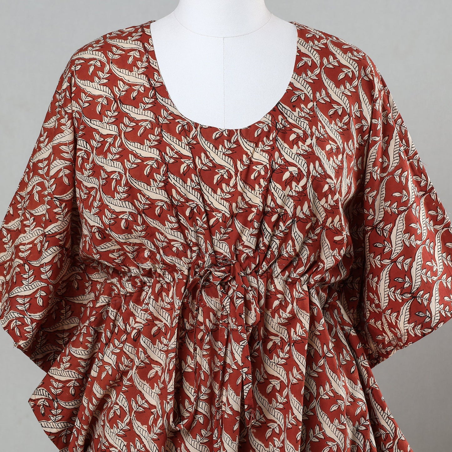  Bagru Block Printed Cotton Kaftan with Tie-Up Waist (Short) 