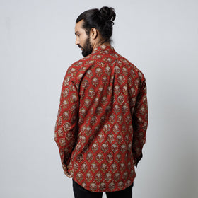 Red Bagru Block Printed Cotton Men Full Sleeve Shirt 