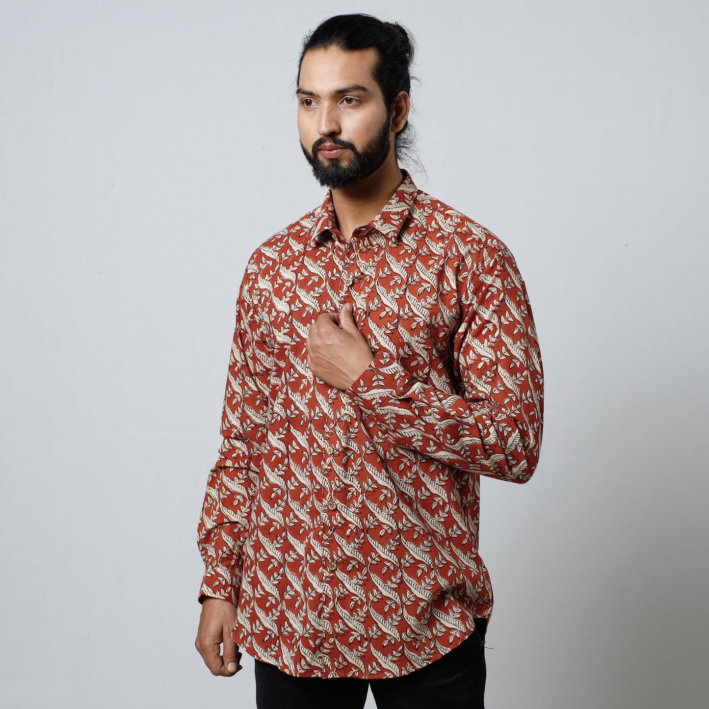  Bagru Block Printed Cotton Men Full Sleeve Shirt 