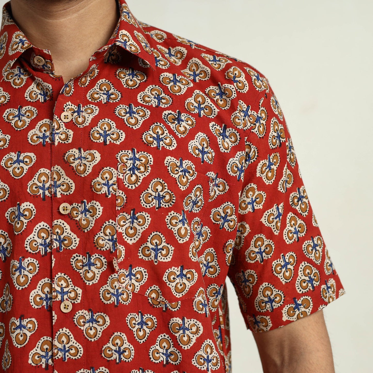   Bagru Block Printed Cotton Men Half Sleeve Shirt 01 