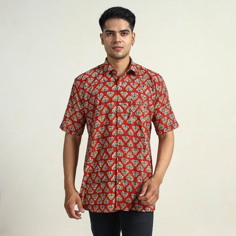   Bagru Block Printed Cotton Men Half Sleeve Shirt 01 