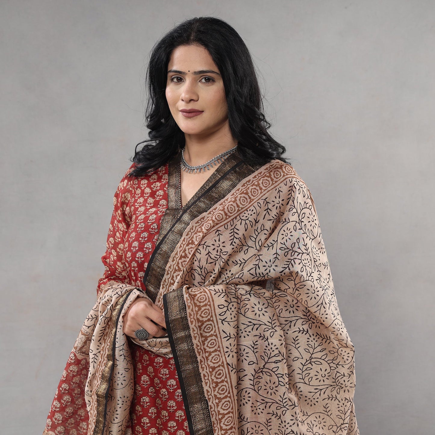 Red - bagru printing maheshwari silk kurta with palazzo &