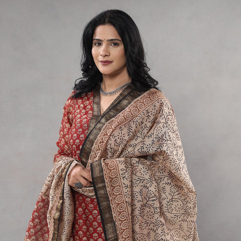 Red - bagru printing maheshwari silk kurta with palazzo &