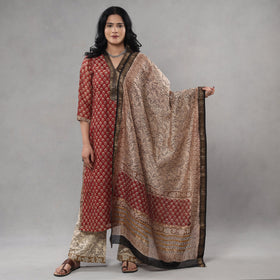 Red - bagru printing maheshwari silk kurta with palazzo &