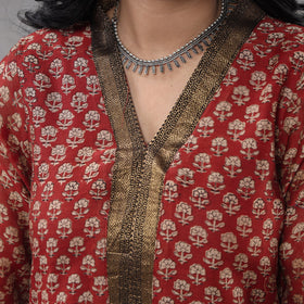 Red - bagru printing maheshwari silk kurta with palazzo &