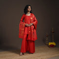 Red - banarasi with gota work meena weaving silk cotton