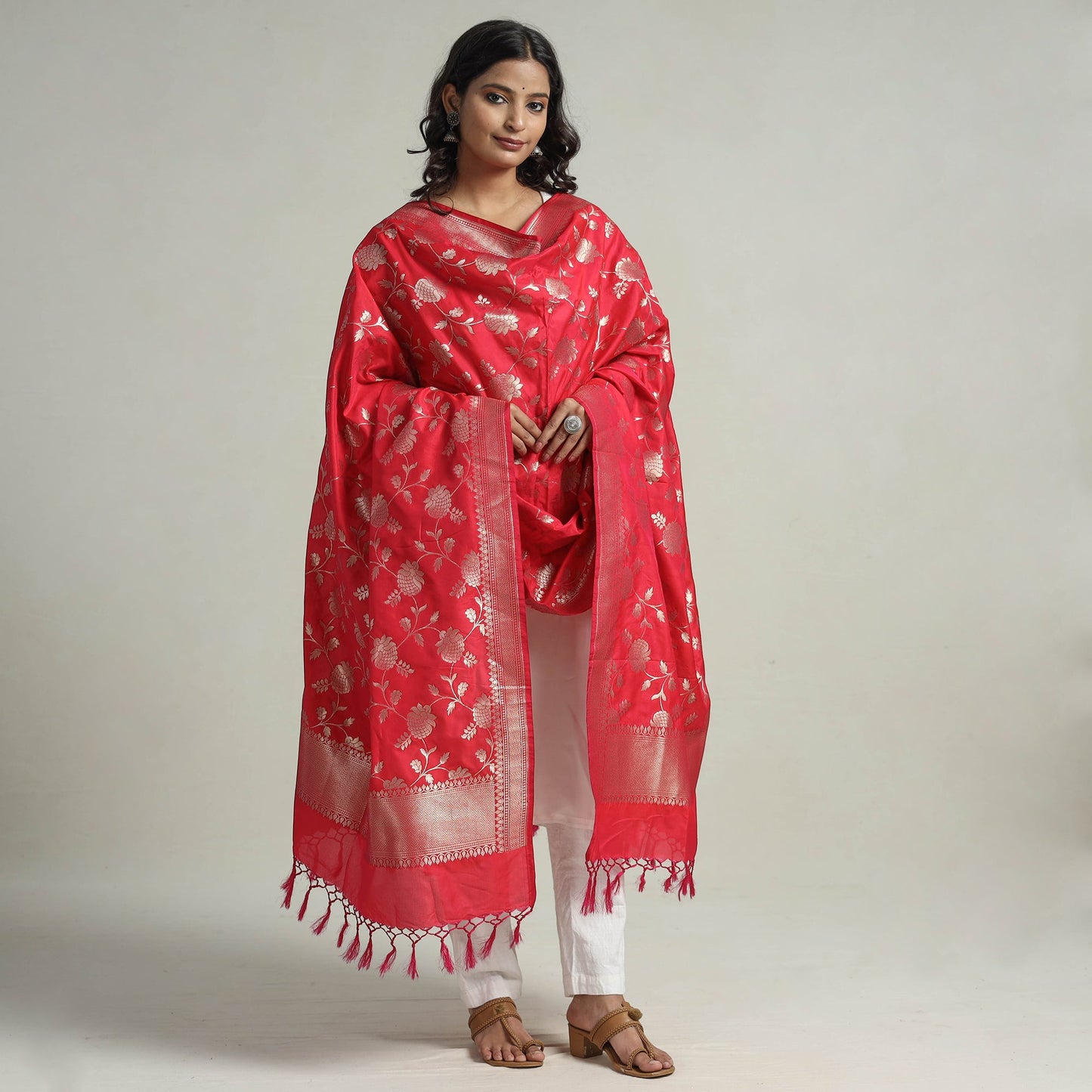 Buy  Banarasi Semi Silk Zari Jaal Dupatta with Tassels 13 Online l iTokri.com