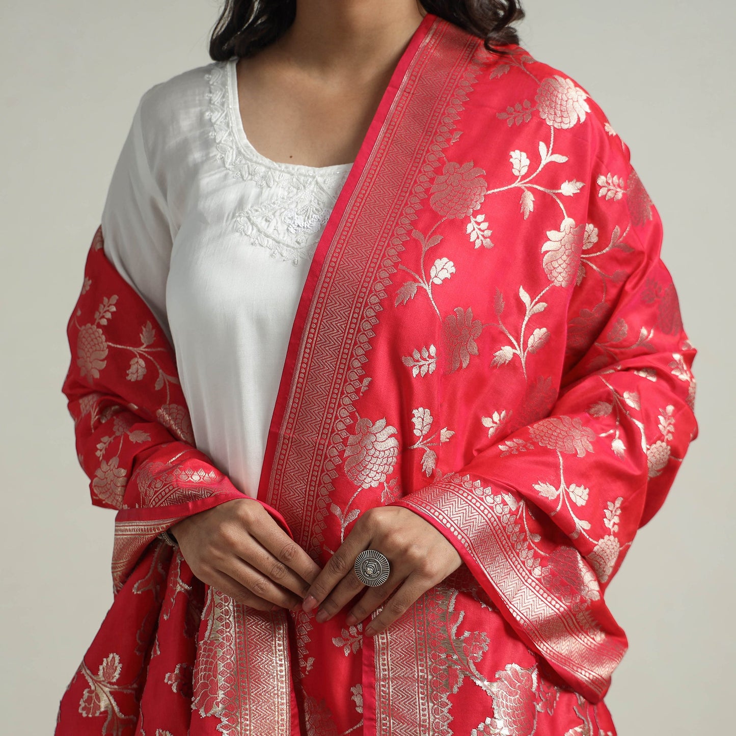 Buy  Banarasi Semi Silk Zari Jaal Dupatta with Tassels 13 Online l iTokri.com