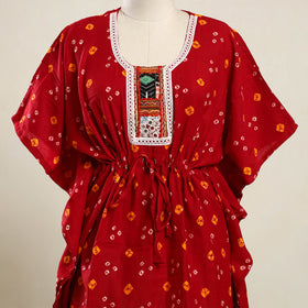 Buy Red Bandhani Cotton Kaftan with Desert Embroidery