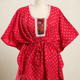 Red - bandhani cotton kaftan with desert embroidery (short)