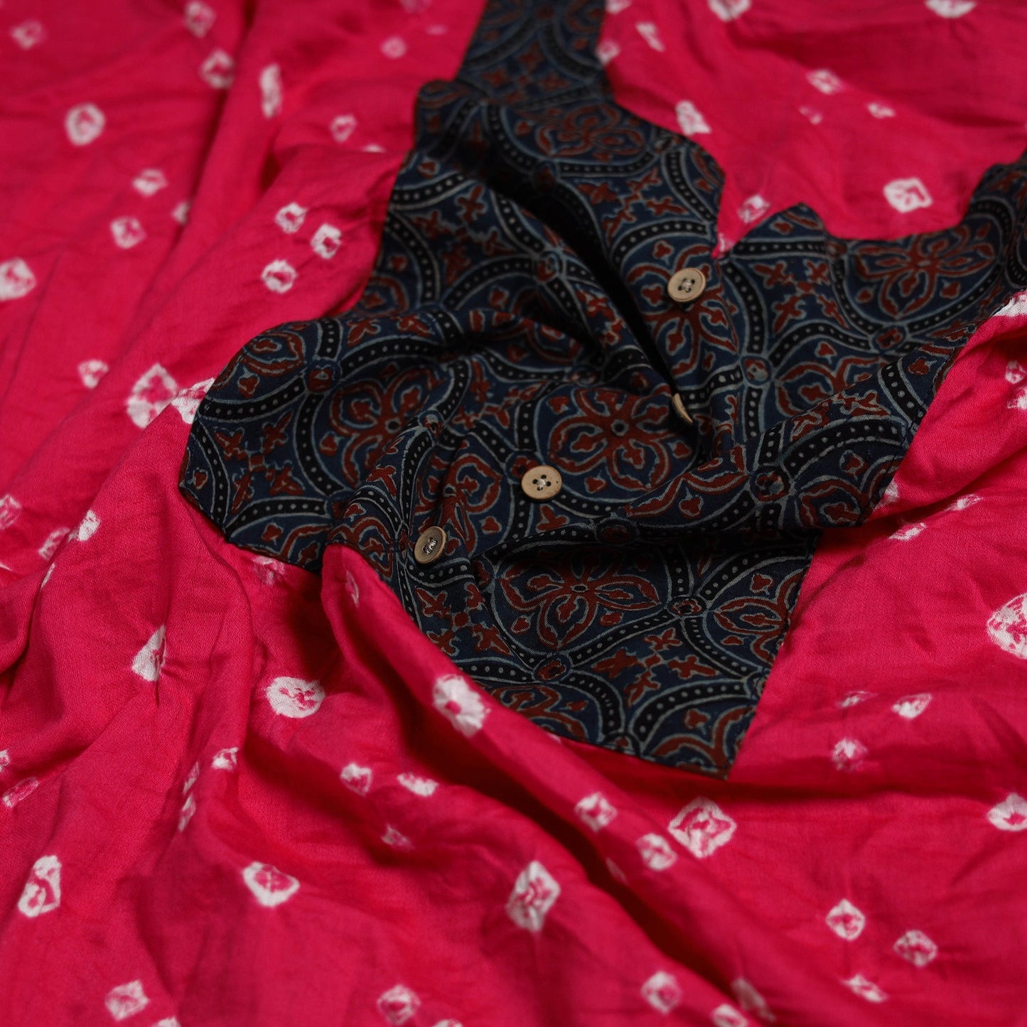 Bandhani patchwork cotton unstitched kurta material (3m) 02