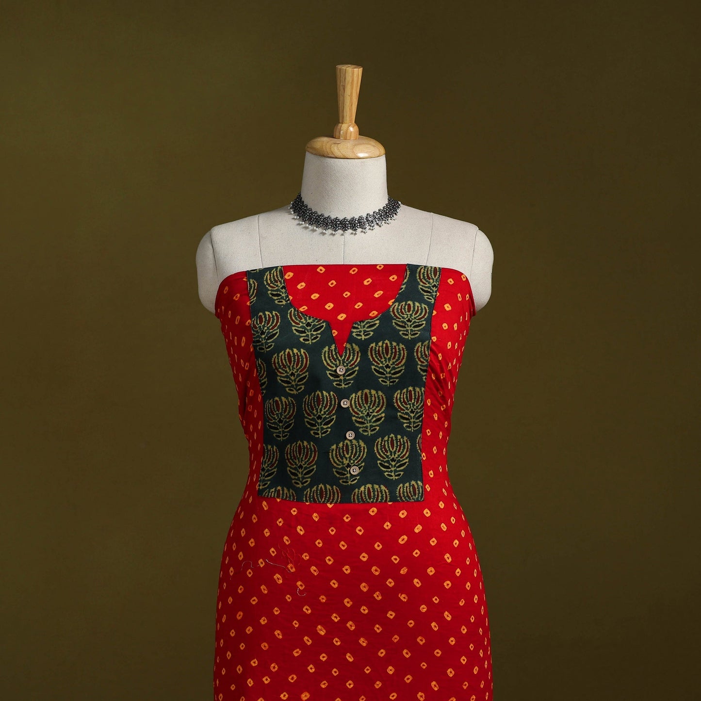 Bandhani patchwork cotton unstitched kurta material (3m) 13