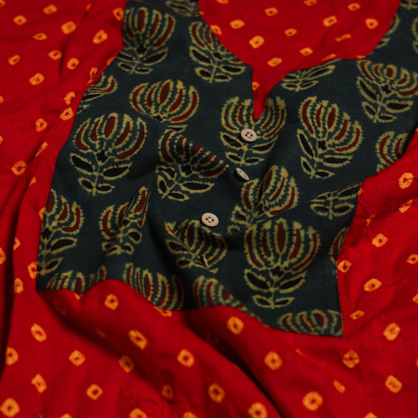 Bandhani patchwork cotton unstitched kurta material (3m) 13