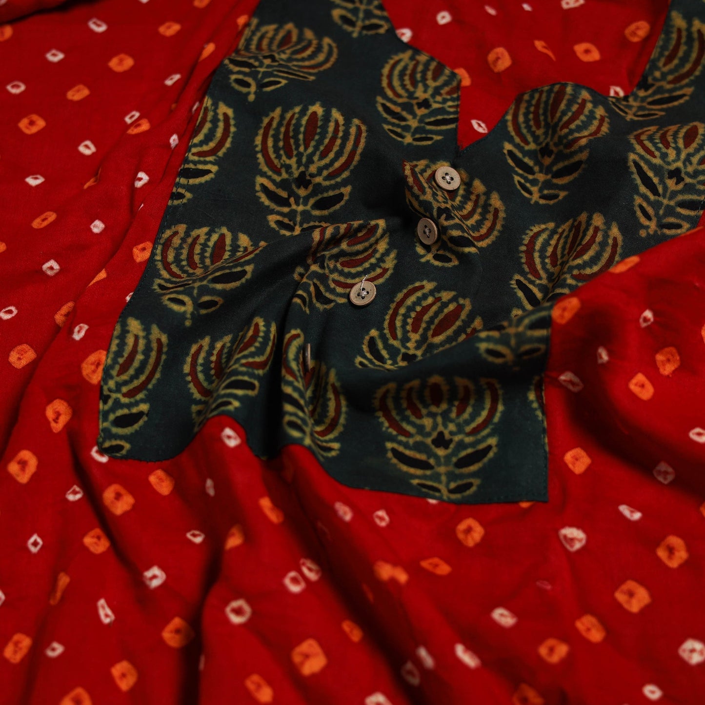 Bandhani patchwork cotton unstitched kurta material (3m) 17