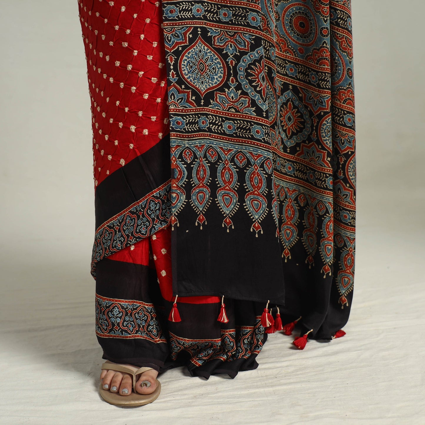 Ajrakh Bandhani Modal Silk Saree Oline in India 