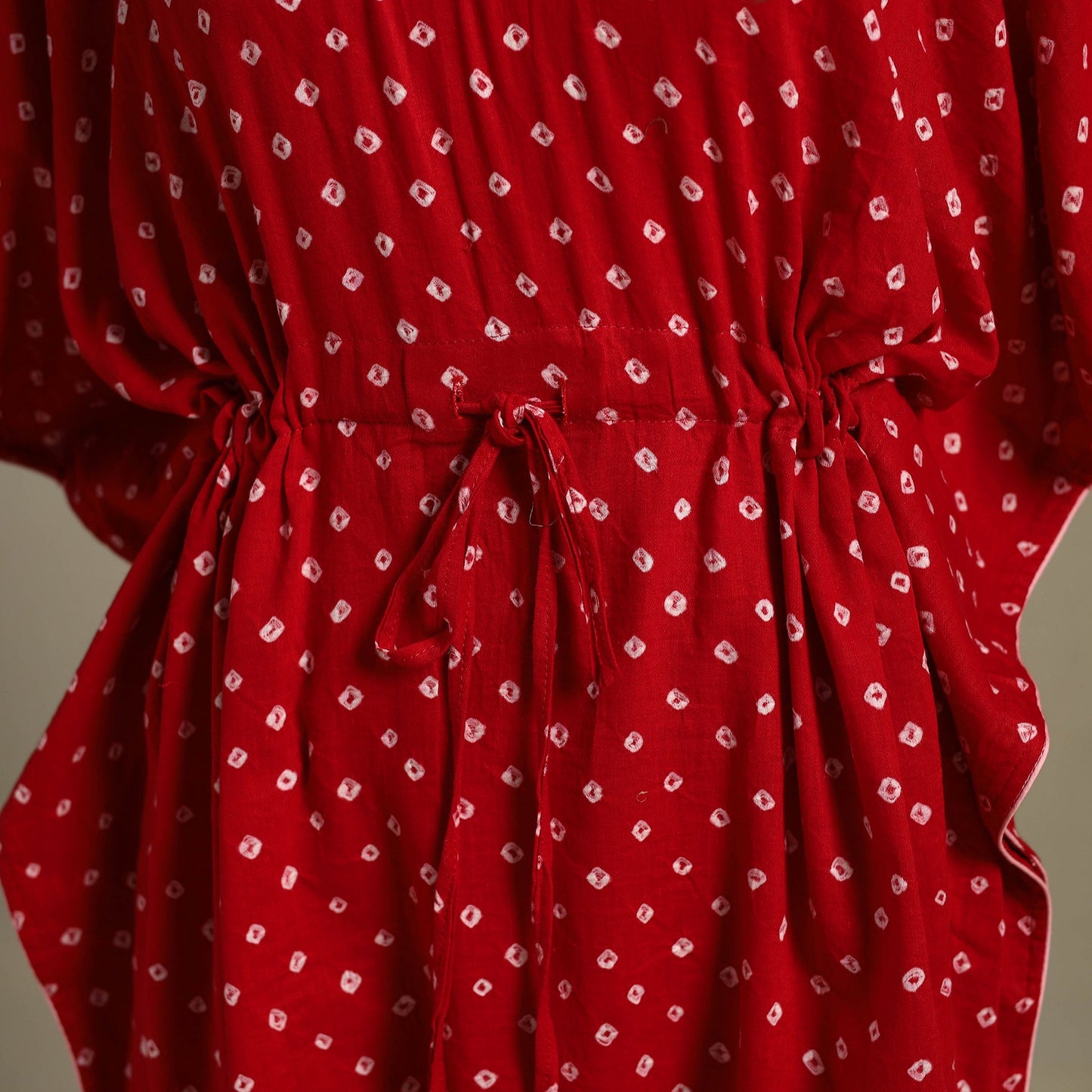 Red - bandhani tie & dye cotton kaftan (short) 48
