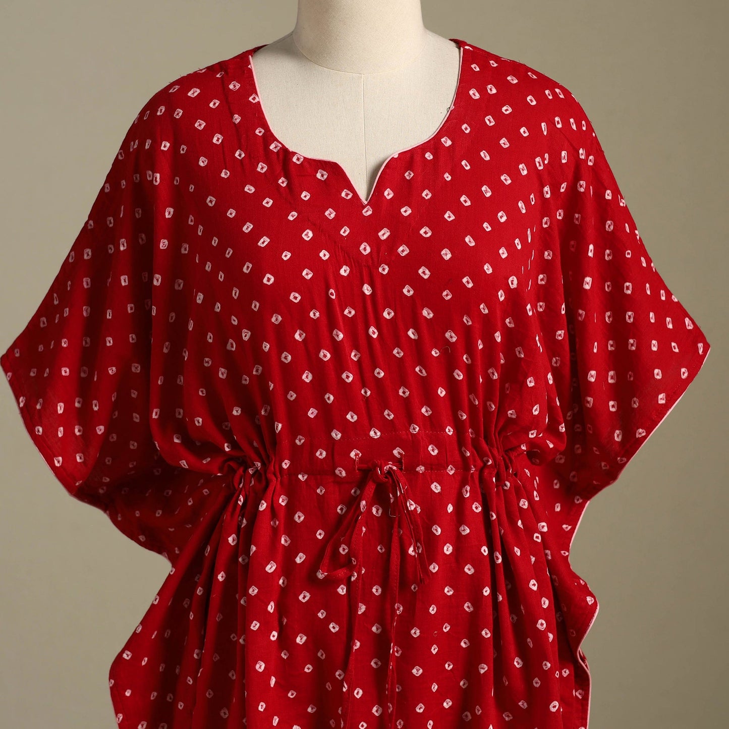 Red - bandhani tie & dye cotton kaftan (short) 48